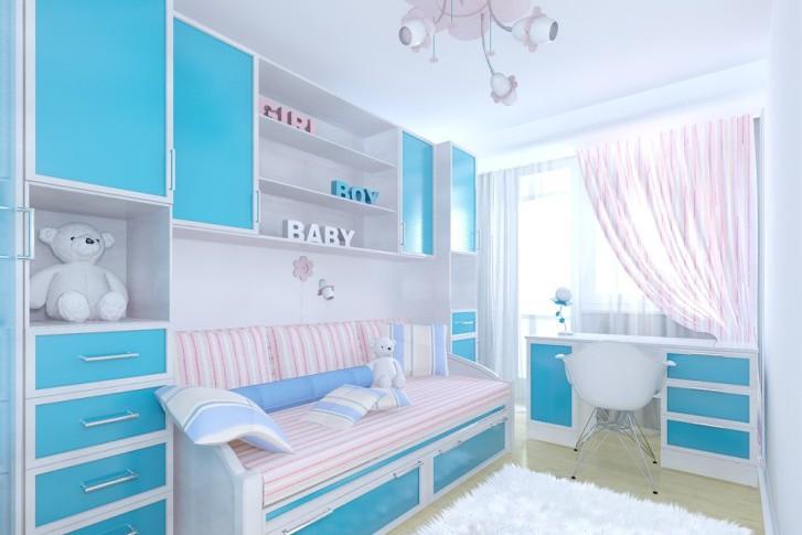 Фото-идеи дизайна детской комнаты 8-9 кв м для девочки, мальчика или двоих детей